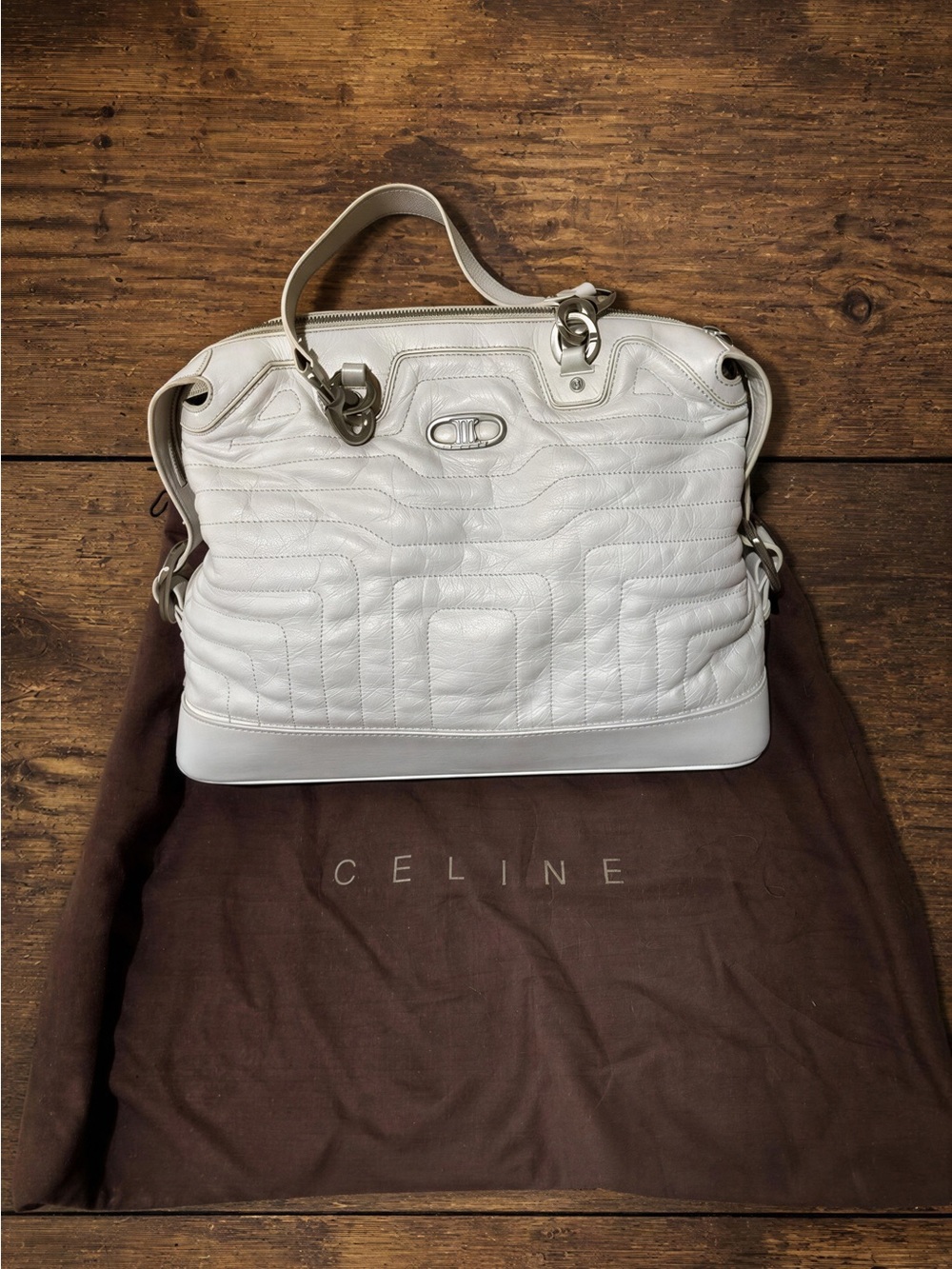 Celine Ivory Quilted Leather Shoulder Bag